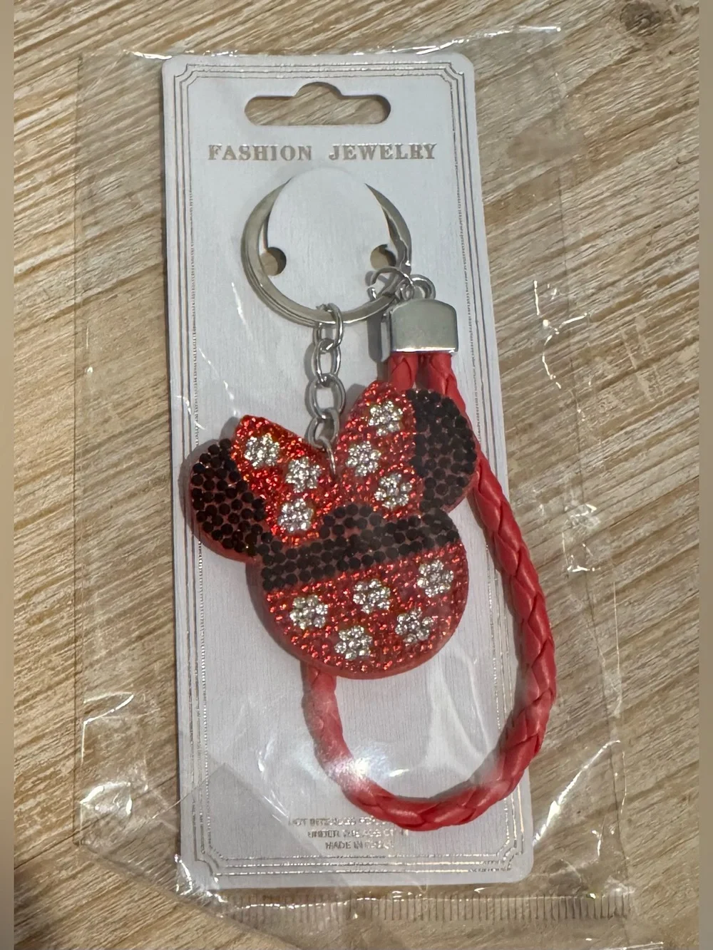 Red Mouse Keychain or Bag Charm with Braided Wrist Strap - Picture 3 of 3